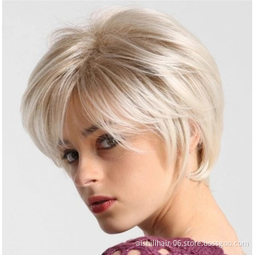 short pixie cut white straight wig hair synthetic hair wig for women short bobo white color wigs